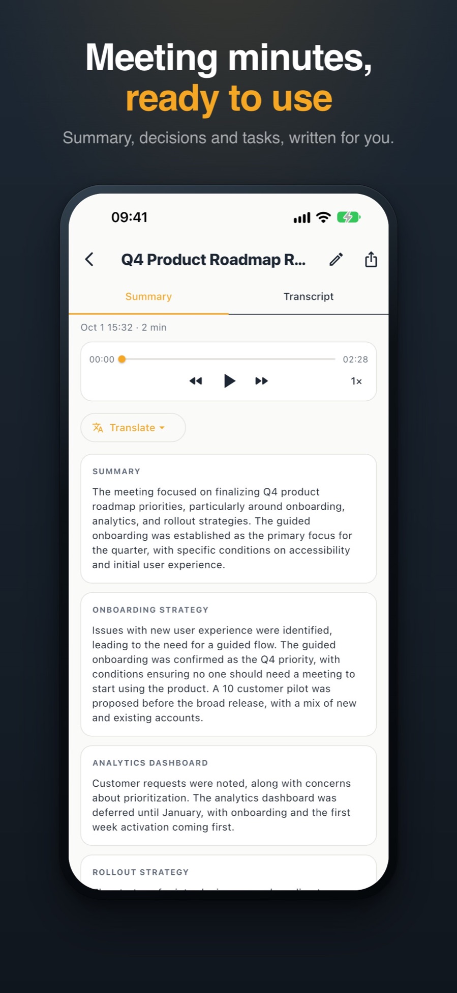 Minuted meeting minutes with summary and sections