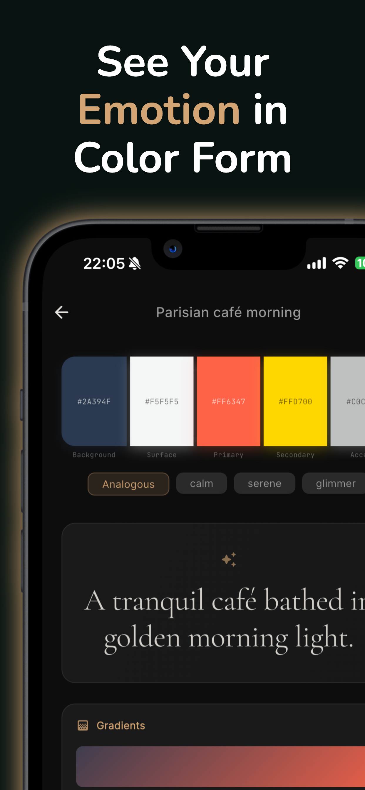 Mood Synth app showing mood input