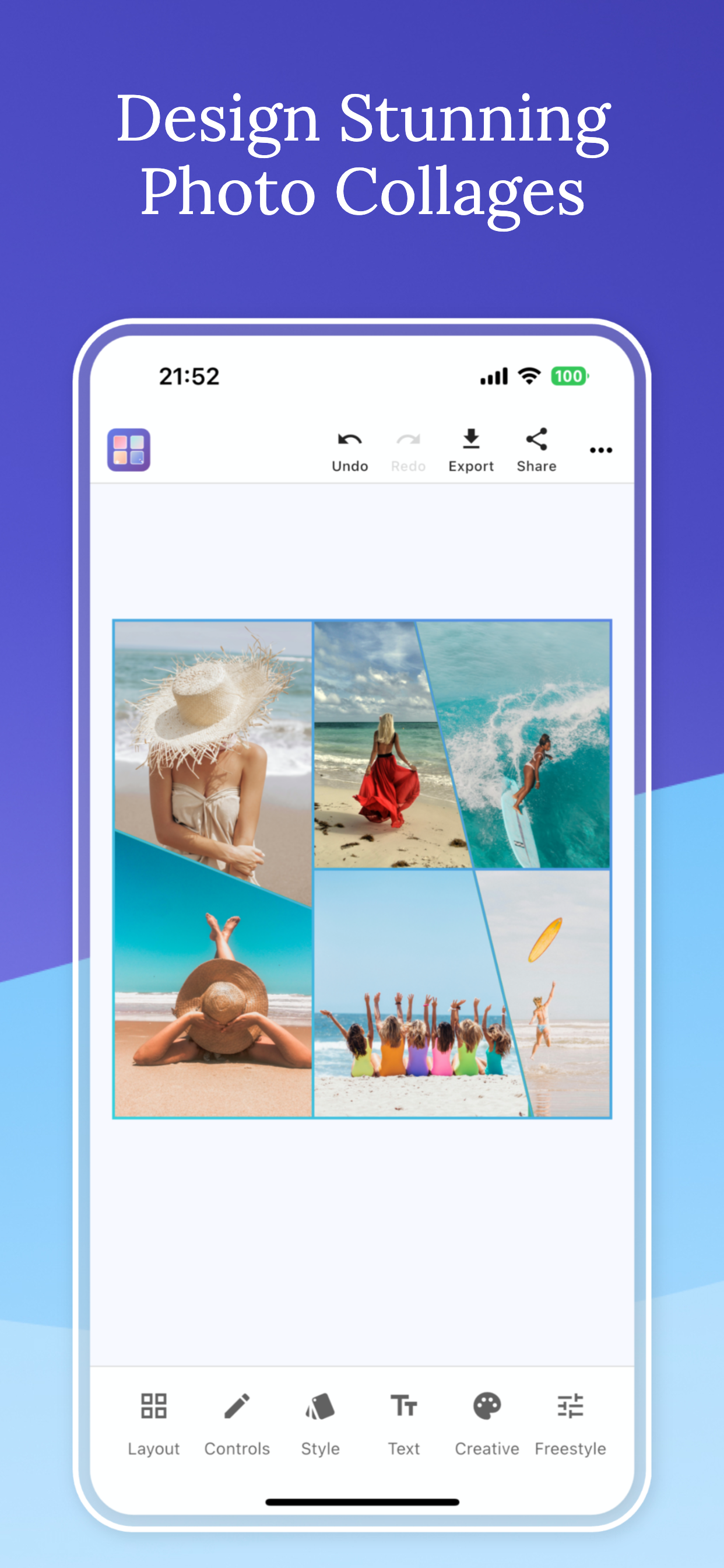 Photo Collage app showing template selection